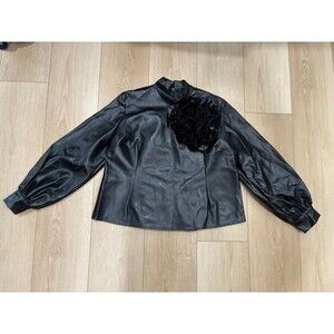 TAWNI HAYNES Black Faux Leather Top Womens XXL Floral Rosette Removable Pin